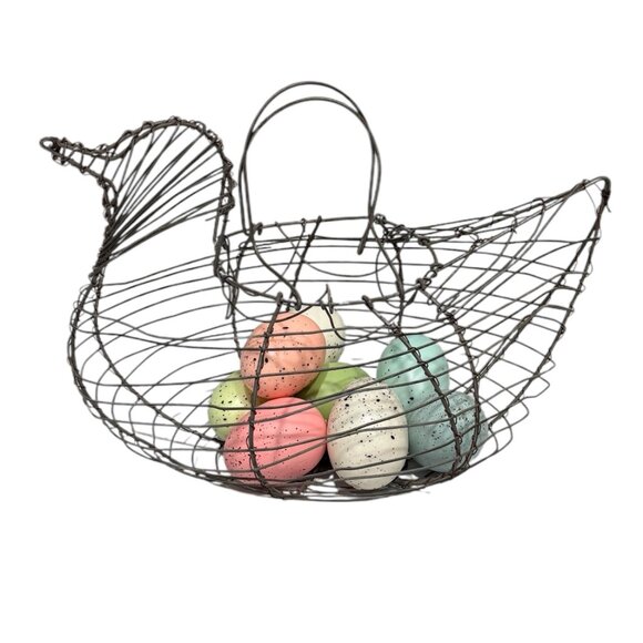 VTG Wire chicken egg basket with pastel eggs - Picture 3 of 11